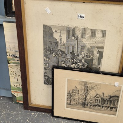 Lot 1605 - Three decorative prints and a small map of...