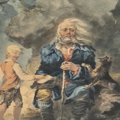 Lot 1606 - A 19th-century school watercolour, an elderly...