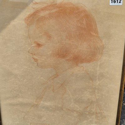 Lot 1612 - A sanguine chalk portrait study of a girl....
