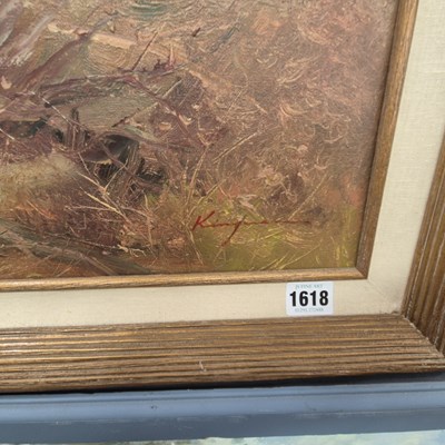 Lot 1618 - A pair of oil on canvas studies of sporting...