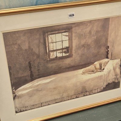 Lot 1626 - A large print, sleeping dog. etc.