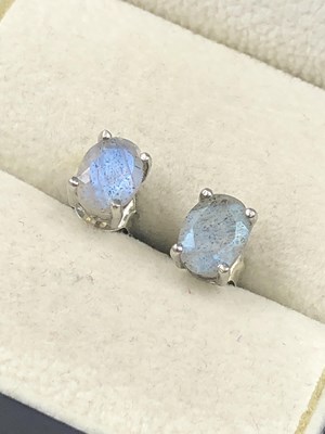 Lot 520b - Pair of labradorite studs in silver,...