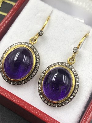 Lot 525b - Pair of silver gilt oval cabochon amethyst and...