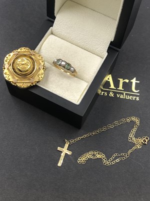 Lot 585 - An antique pearl and green stone set half hoop...