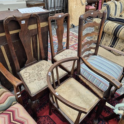 Lot 106 - Three Edwardian inlaid chairs and a Lancashire...