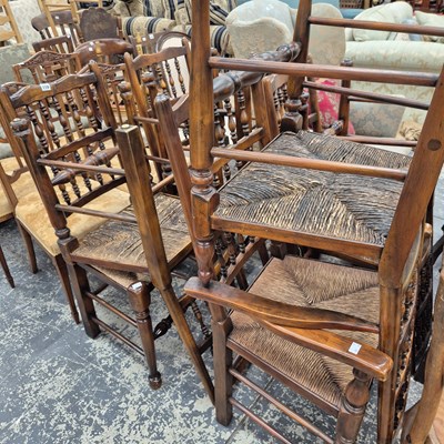 Lot 110 - A set of eight Lancashire spindle back rush...