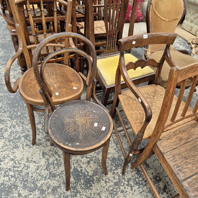 Lot 111 - Two bentwood and three other side chairs.