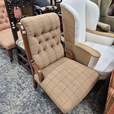 Lot 115 - A wing-back armchair and a button-back lady's...