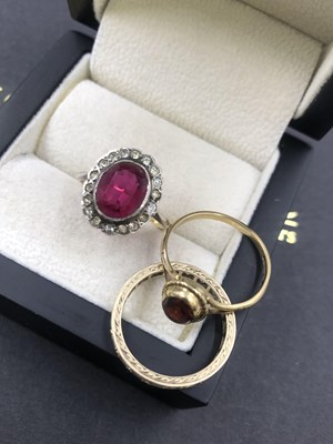 Lot 574 - A 9ct hallmarked gold garnet ring, a 9ct and...
