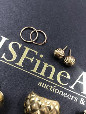 Lot 616 - Five pairs of 9ct gold earrings, some with...