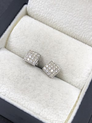 Lot 634 - A pair of 18ct white gold hallmarked diamond...