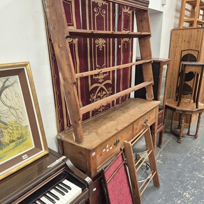 Lot 141 - A 19th-century country pine dresser and plate...