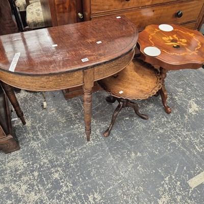 Lot 163 - A demi-lune side table and two wine tables.