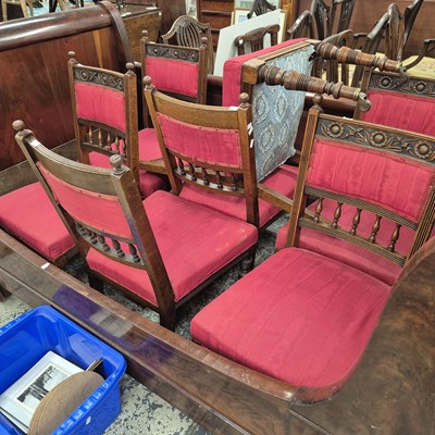 Lot 168 - A set of seven Victorian oak dining chairs.