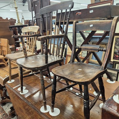 Lot 179 - A Victorian spindle back kitchen armchair and...