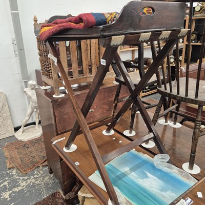 Lot 187 - A victorain butlers tray on folding stand.