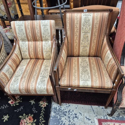 Lot 198 - Two Edwardian inlaid salon armchairs.