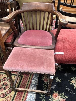Lot 201 - An oak office chair and a barley-twist stool