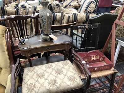 Lot 205 - An Edwardian piano stool, rush seated chair,...
