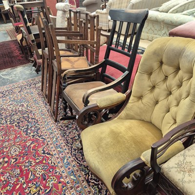 Lot 206 - A Victorian button-back armchair, a painted...