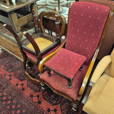 Lot 212 - A Victorian armchair, a pair of dining chairs...