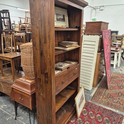 Lot 219 - A large hardwood open bookcase  100 x 35 x 200...