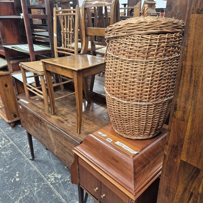 Lot 222 - A gramophone, two chairs and a basket.