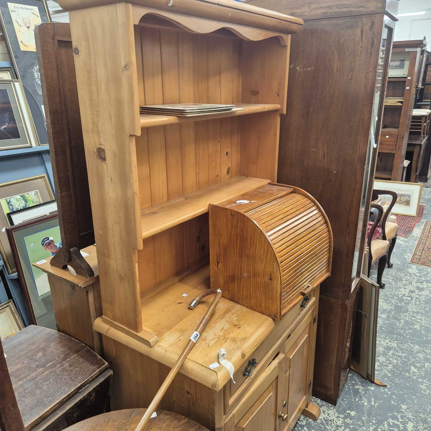 Lot 266 - A small pine dresser and a pine bread bin.