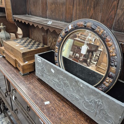 Lot 302 - A vintage games box, a wall mirror, a planter...