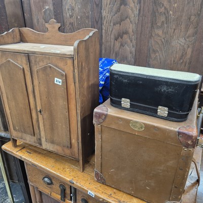Lot 314 - An Edwardian wall cabinet,a hat box etc.