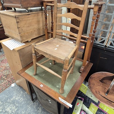 Lot 326 - A fold over card table, a rustic side chair...