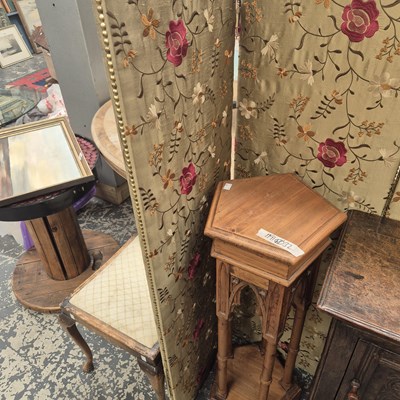Lot 332 - A small four fold screen, a gothic pine stand...