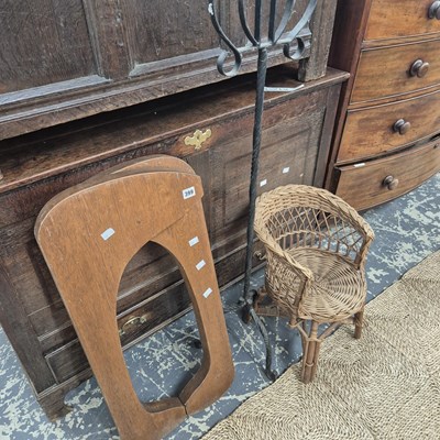 Lot 399 - A retro coffee table base, a wicker chair and...