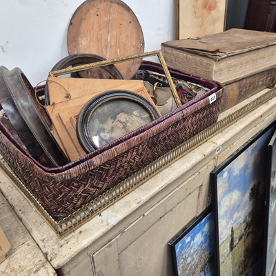 Lot 443 - Various antique small picture frames, a brass...