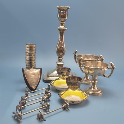 Lot 1422 - White metal and electroplate: a pair of two...