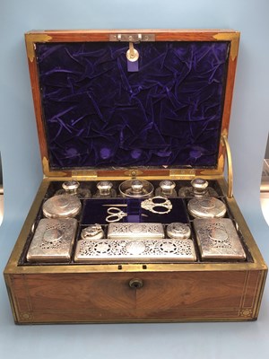 Lot 1433 - A brass bound satin wood dressing case with...