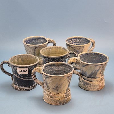 Lot 1442 - Two Wally Keeler studio pottery blue glazed...