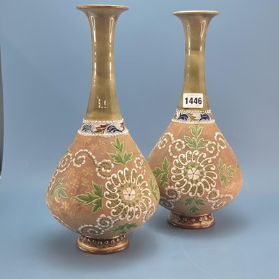 Lot 1446 - A pair of Doulton and Slater stoneware vases,...