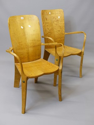 Lot 1475 - Two near pairs of mid 20th century oak hand...