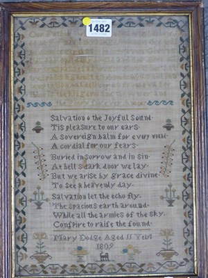 Lot 1482 - An 1809 framed sampler.   31.5 x 21.5cms...