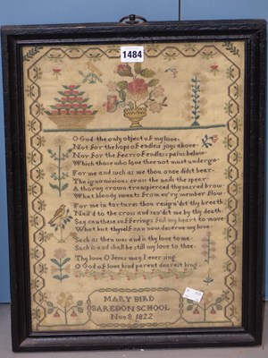 Lot 1484 - Mary Bird's 1822 verse sampler together with...