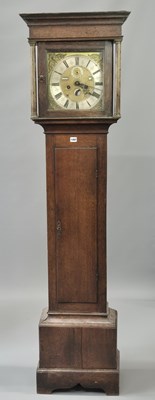 Lot 1497 - A 19th century oak long cased clock, the...