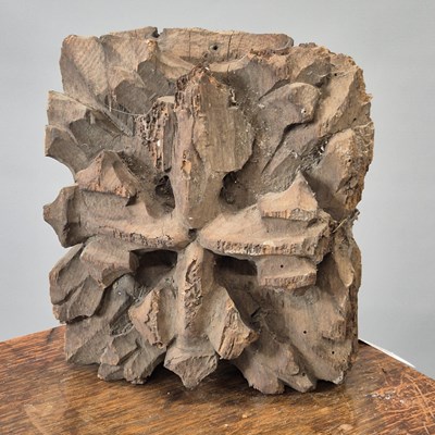 Lot 1506 - An ancient oak relief carving of a cruciform...