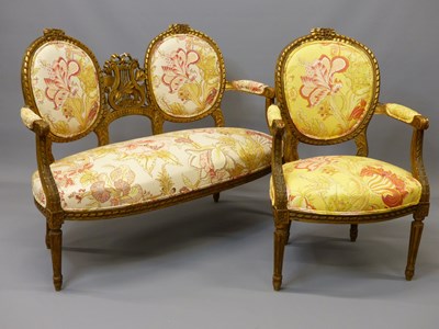 Lot 1524 - A twin backed gilt wood settee and matching...