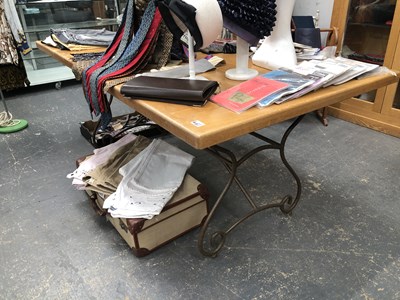 Lot 461 - A wrought iron based oak table