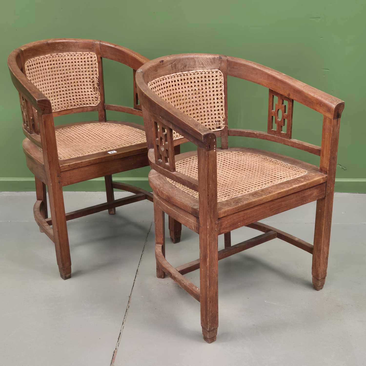 Lot 83 - A pair of Art Deco Chinese export carved teak...