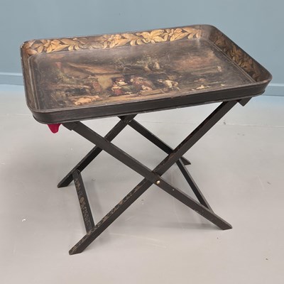 Lot 102 - An antique papier mache Regency tray on later...