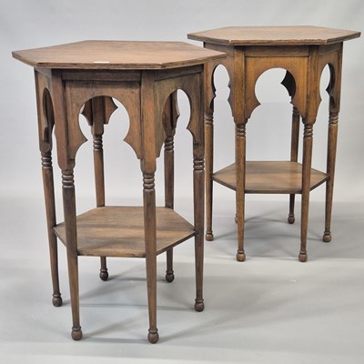 Lot 153 - A pair of Edwardian Oak Moorish style...