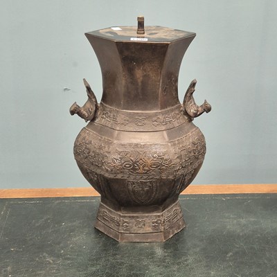 Lot 78 - An antique hardwood colonial chest with...