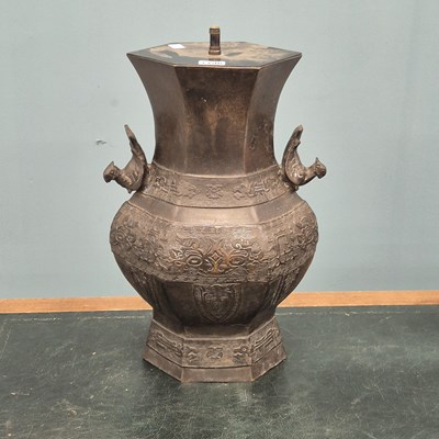 Lot 78 - An antique hardwood colonial chest with...